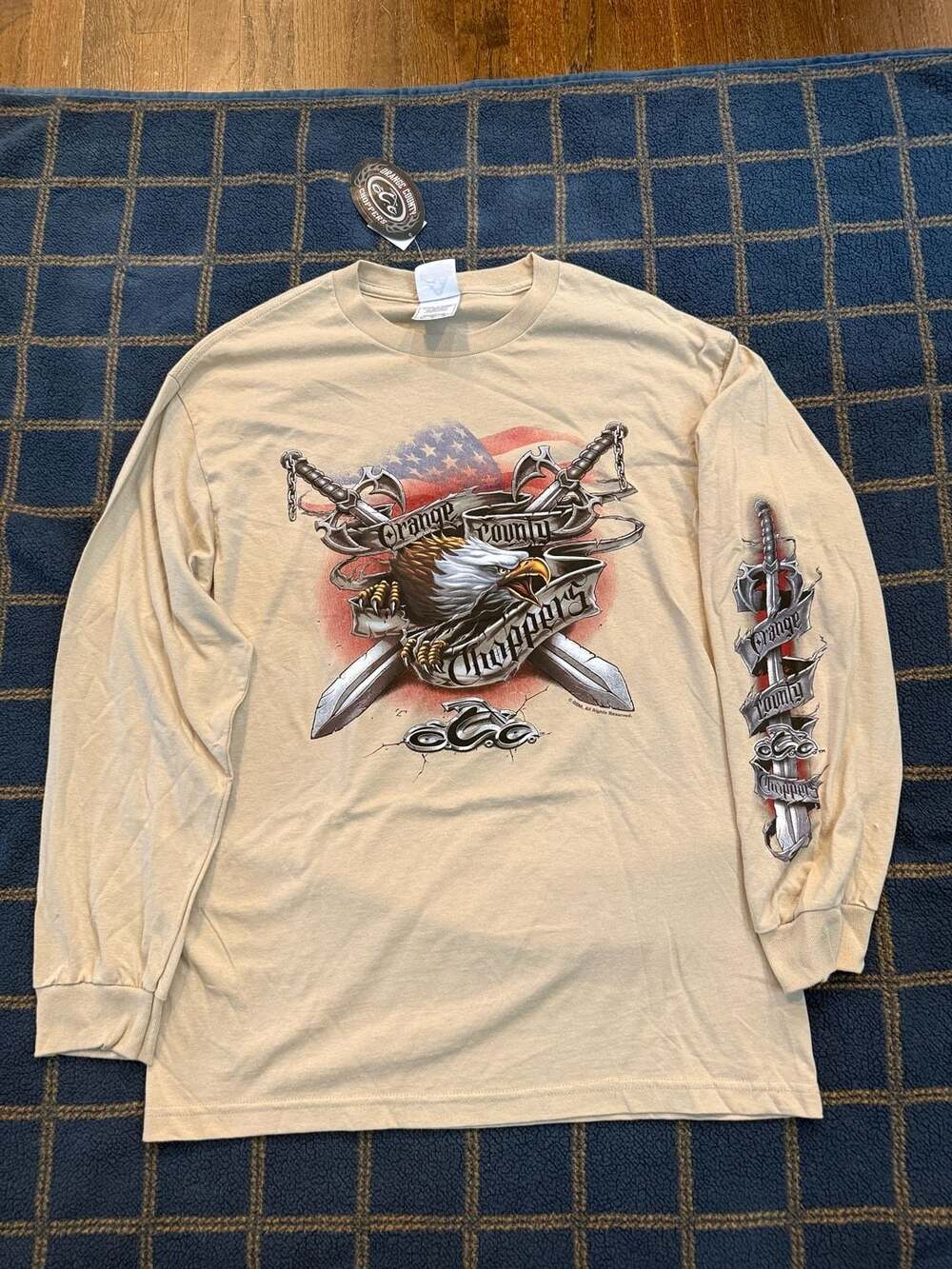 Orange County Choppers Eagle and Swords Flag Graphic Long Sleeve Shirt
